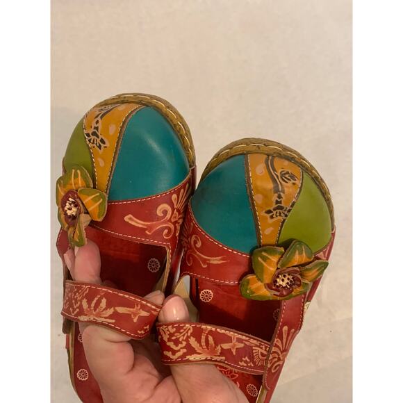 Skye Trubelle  Leather Red Platform Clogs Slippers On Floral Size 39 Boho US 9 - Picture 9 of 9